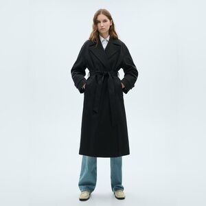 MANGO Long Black Belted Trench Coat